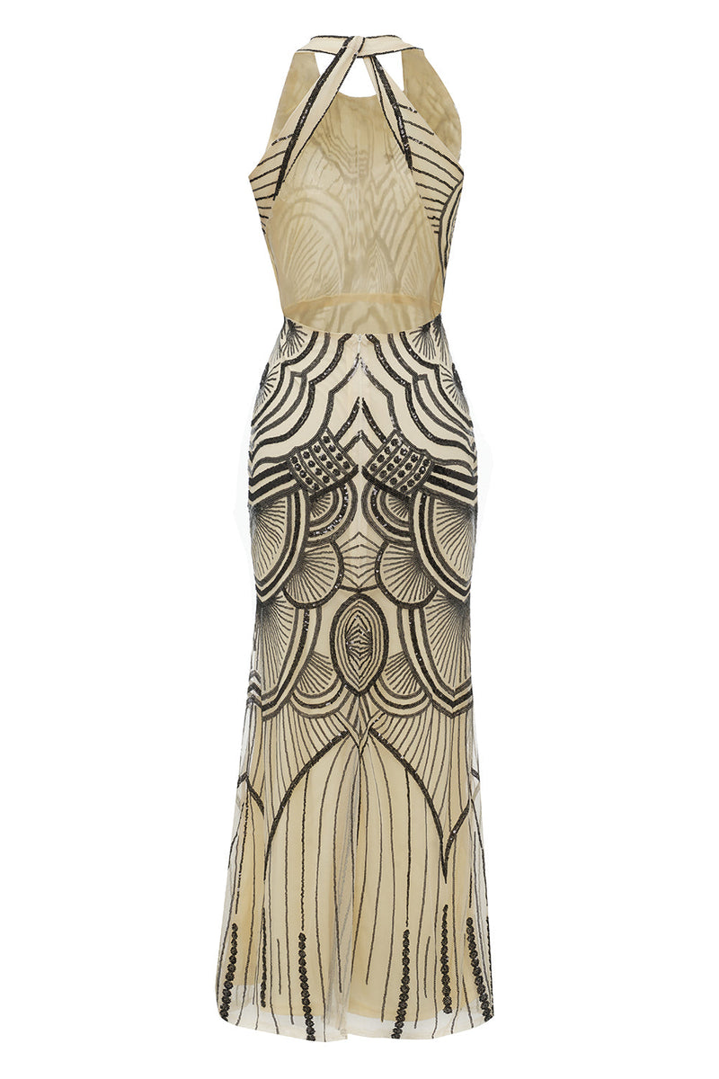 Carregar imagem no visualizador da galeria, Vestido de festa de marfim preto de 1920
