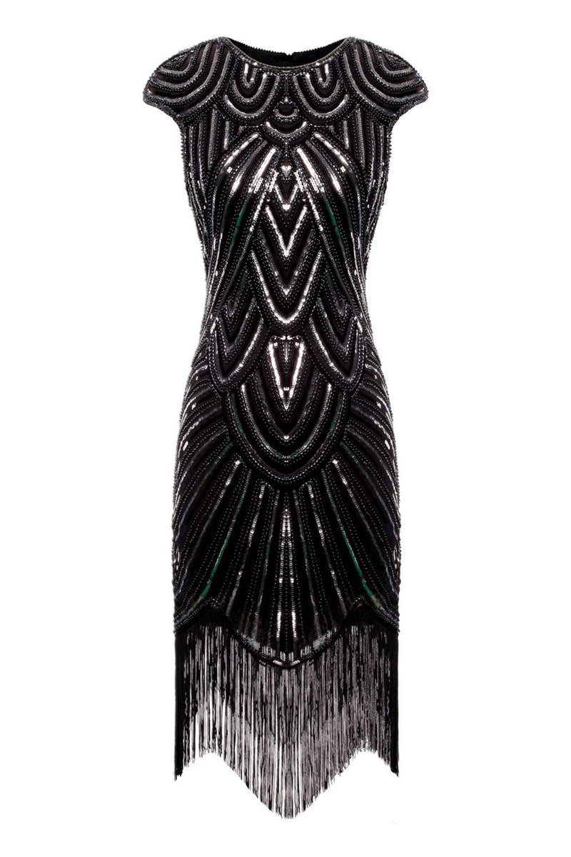 Carregar imagem no visualizador da galeria, Vestido preto da franja do brilho de Gatsby dos anos 20