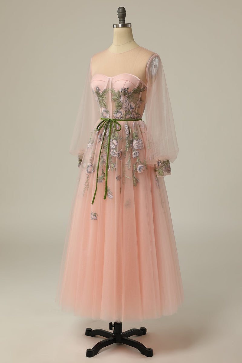 Carregar imagem no visualizador da galeria, Um vestido de baile de baile de joias de linha leve nu longo com bordado