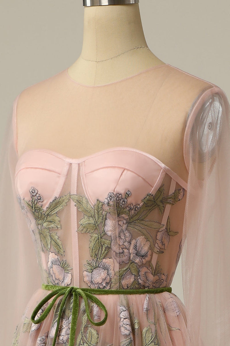 Carregar imagem no visualizador da galeria, Um vestido de baile de baile de joias de linha leve nu longo com bordado