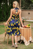Vestido Azul Marinho Halter Limão Pin Up