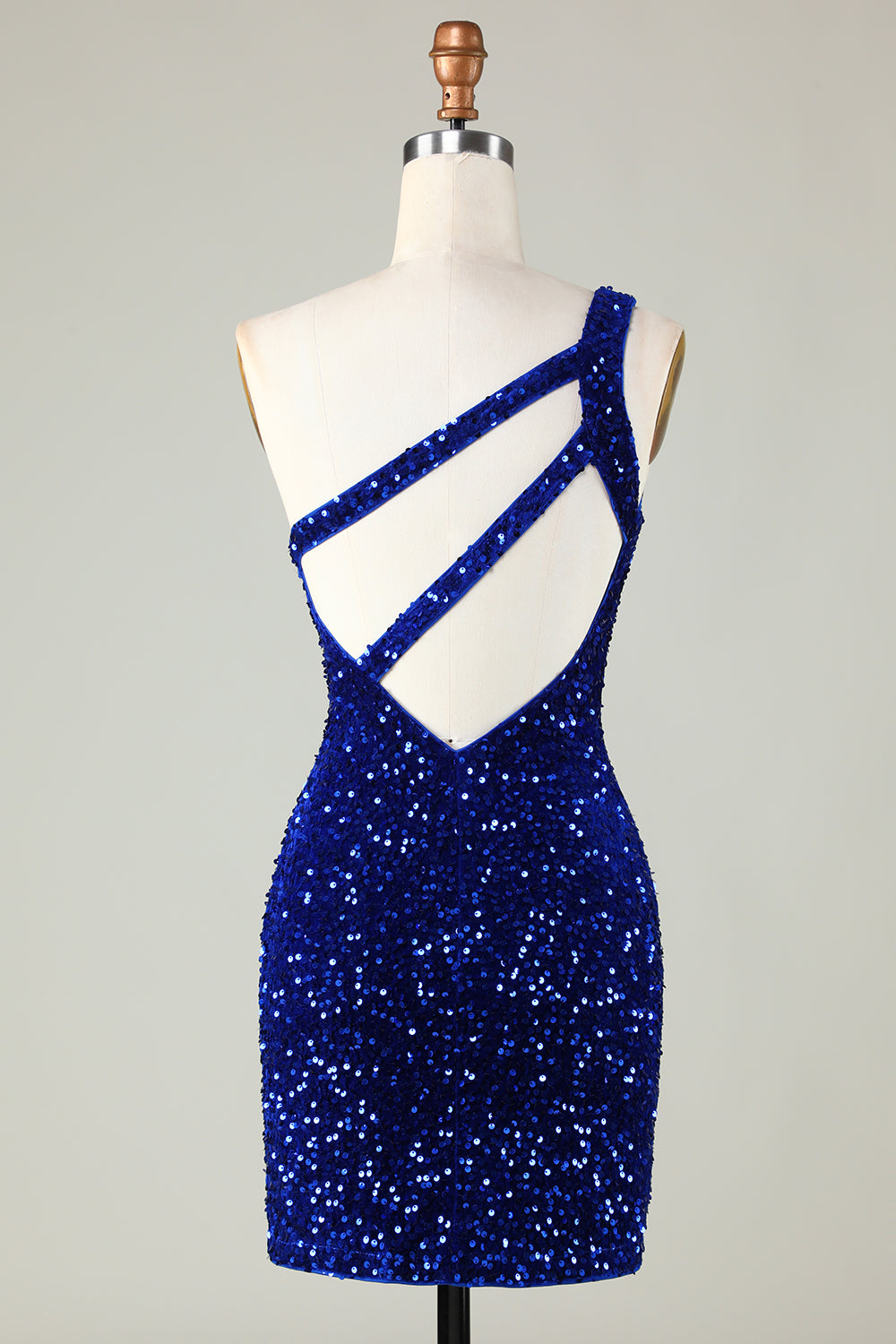 Sequins One-Shoulder Royal Blue Tight Beading Vestido Curto Homecoming