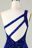 Sequins One-Shoulder Laranja Tight Beading Vestido Curto Homecoming