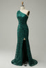 Carregar imagem no visualizador da galeria, Sereia Um Ombro Verde Escuro Lantejoulas Vestido de Festa