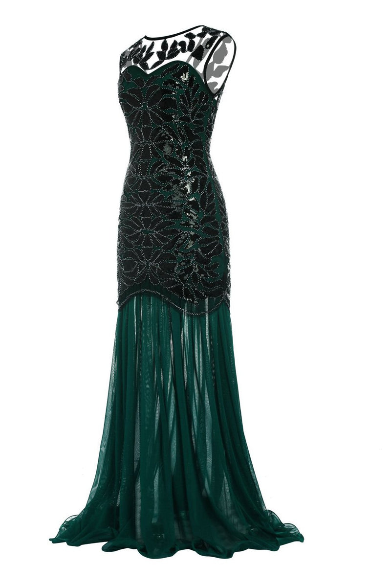 Carregar imagem no visualizador da galeria, Verde Escuro 1920s Vestido
