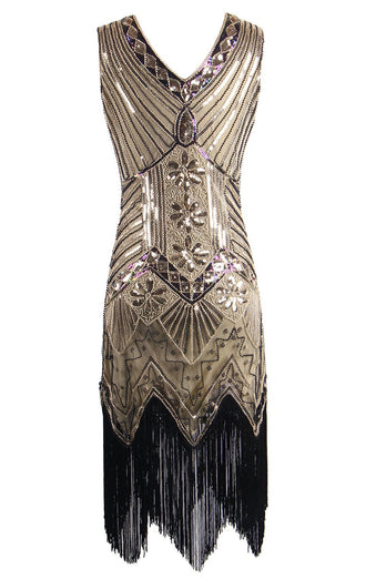Vestido de Flapper da franja do brilho do ouro 1920