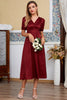 Carregar imagem no visualizador da galeria, Borgonha/Marfim v Pescoço Vestido de convidado de casamento