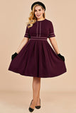 Burgundy vintage mais tamanho vestido com mangas