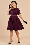 Burgundy vintage mais tamanho vestido com mangas