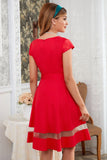Vestido de balanço vermelho de estilo retrô Bowknot