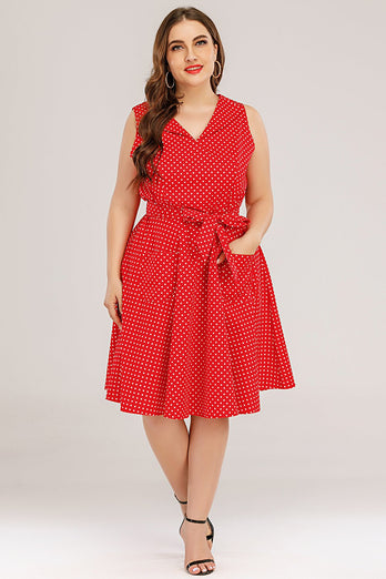 Vestido vermelho de balanço de tamanho superior