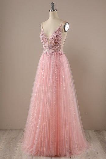 Vestido de festa de baile longo rosa