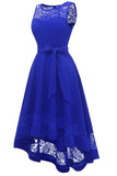 Vestido de renda azul alto e baixo com Bowknot