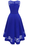 Vestido de renda azul alto e baixo com Bowknot
