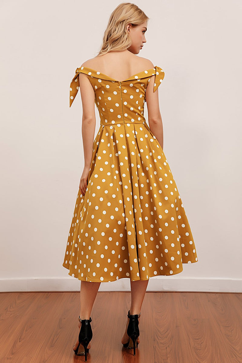 Carregar imagem no visualizador da galeria, Vestido vintage Polka Dots Amarelo