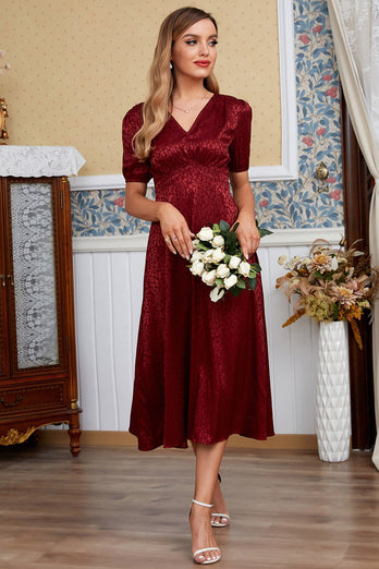 Borgonha/Marfim v Pescoço Vestido de convidado de casamento