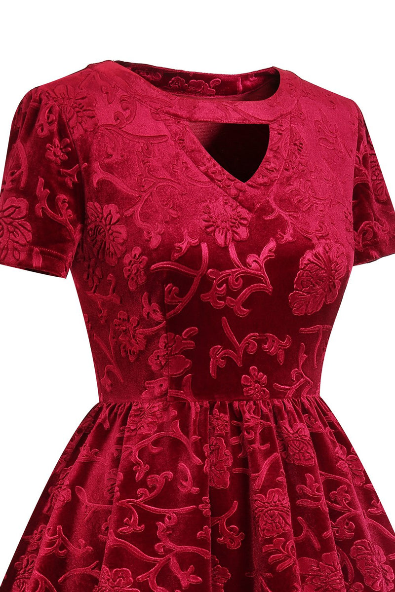 Carregar imagem no visualizador da galeria, Burgundy Mangas Curtas Velvet Party Dress
