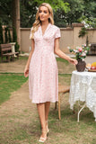 Vestido de verão estampado de pescoço v rosa v