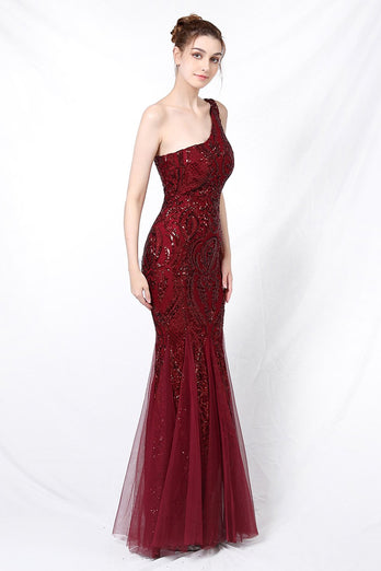Vestido de baile de sereia one ombro com apliques