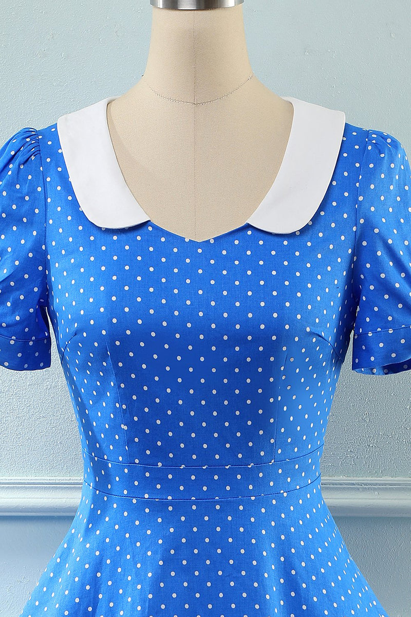 Carregar imagem no visualizador da galeria, Vintage Blue Polka Dots 1950s Dress