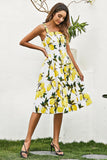 Vestido vintage de verão de impressão de limão