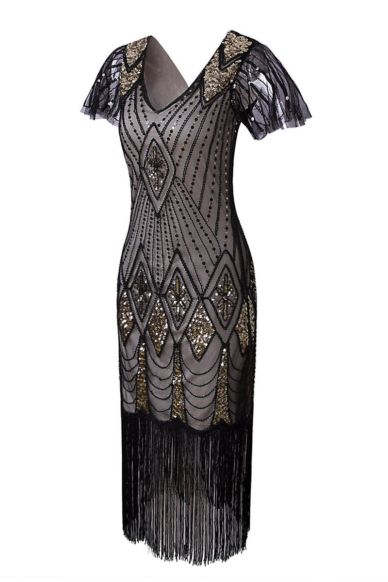 Carregar imagem no visualizador da galeria, Flapper Black 1920s Sequins Dress