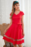 Vestido de balanço vermelho de estilo retrô Bowknot