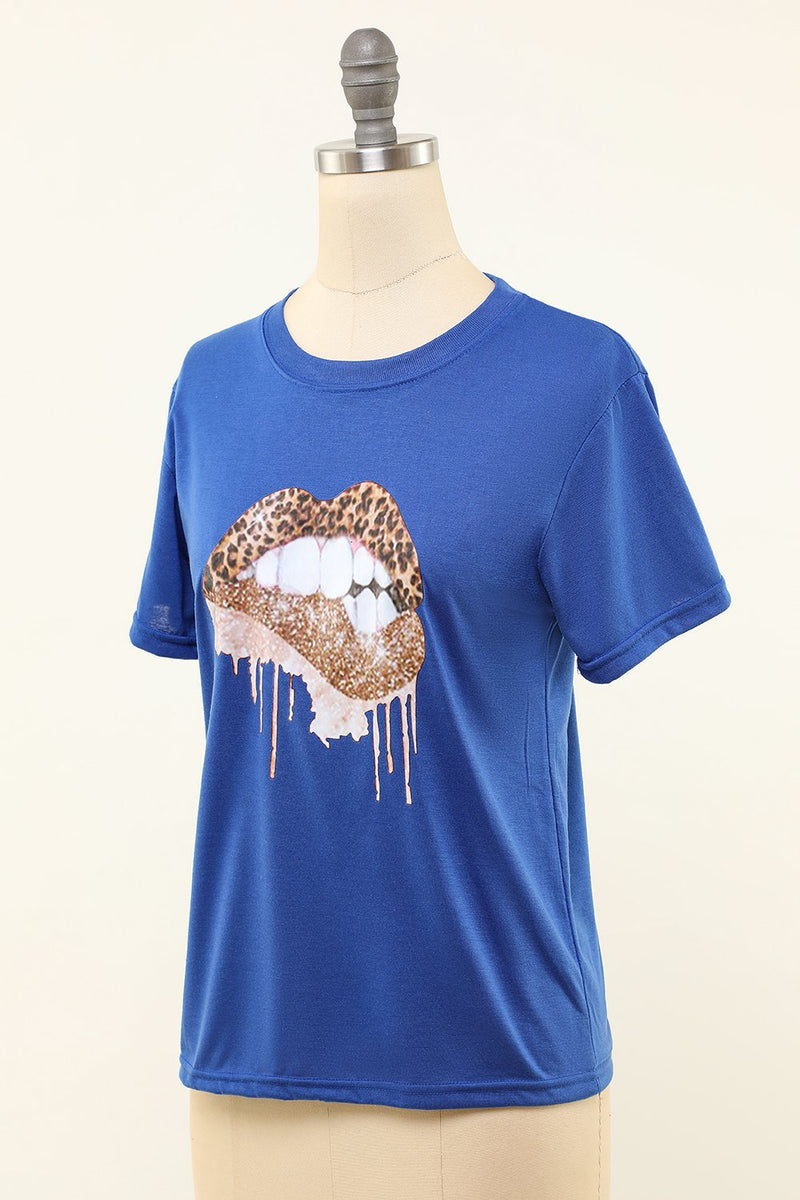 Carregar imagem no visualizador da galeria, T-shirt do pescoço redondo azul azul impresso