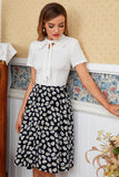 Vestido vintage da Margarida Print Bowknot