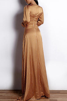 Vestido boêmio de mangas compridas de bolinhas amarelas
