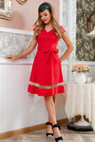 Vestido de balanço vermelho de estilo retrô Bowknot