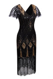Black and Gold Flapper 1920s Sequins Dress
