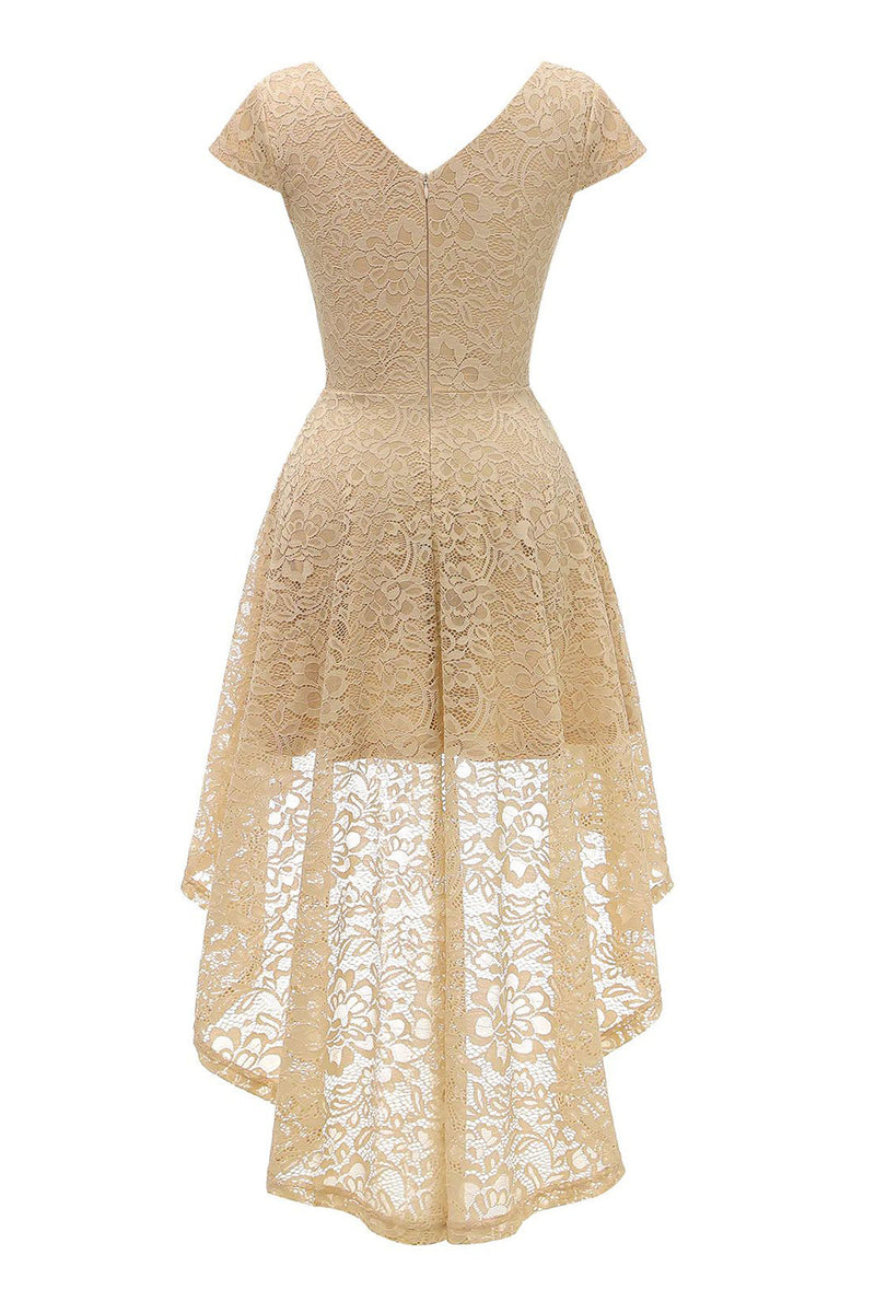 Carregar imagem no visualizador da galeria, Champagne vestido de renda alto-baixo