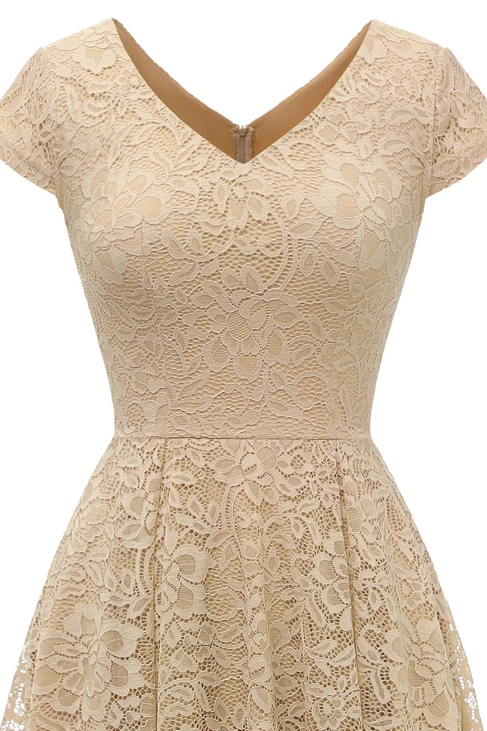 Champagne vestido de renda alto-baixo