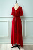 Carregar imagem no visualizador da galeria, Vestido de verão de botões de pescoço v vermelho