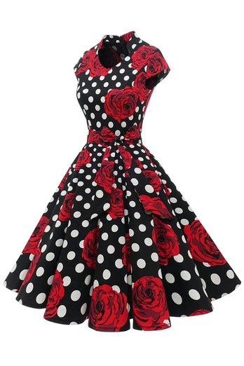 Vestido vintage floral polka dots vermelhos