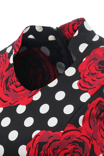 Vestido vintage floral polka dots vermelhos