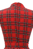 Vestido vermelho plaid vintage plus com bowknot