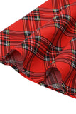 Vestido vermelho plaid vintage plus com bowknot