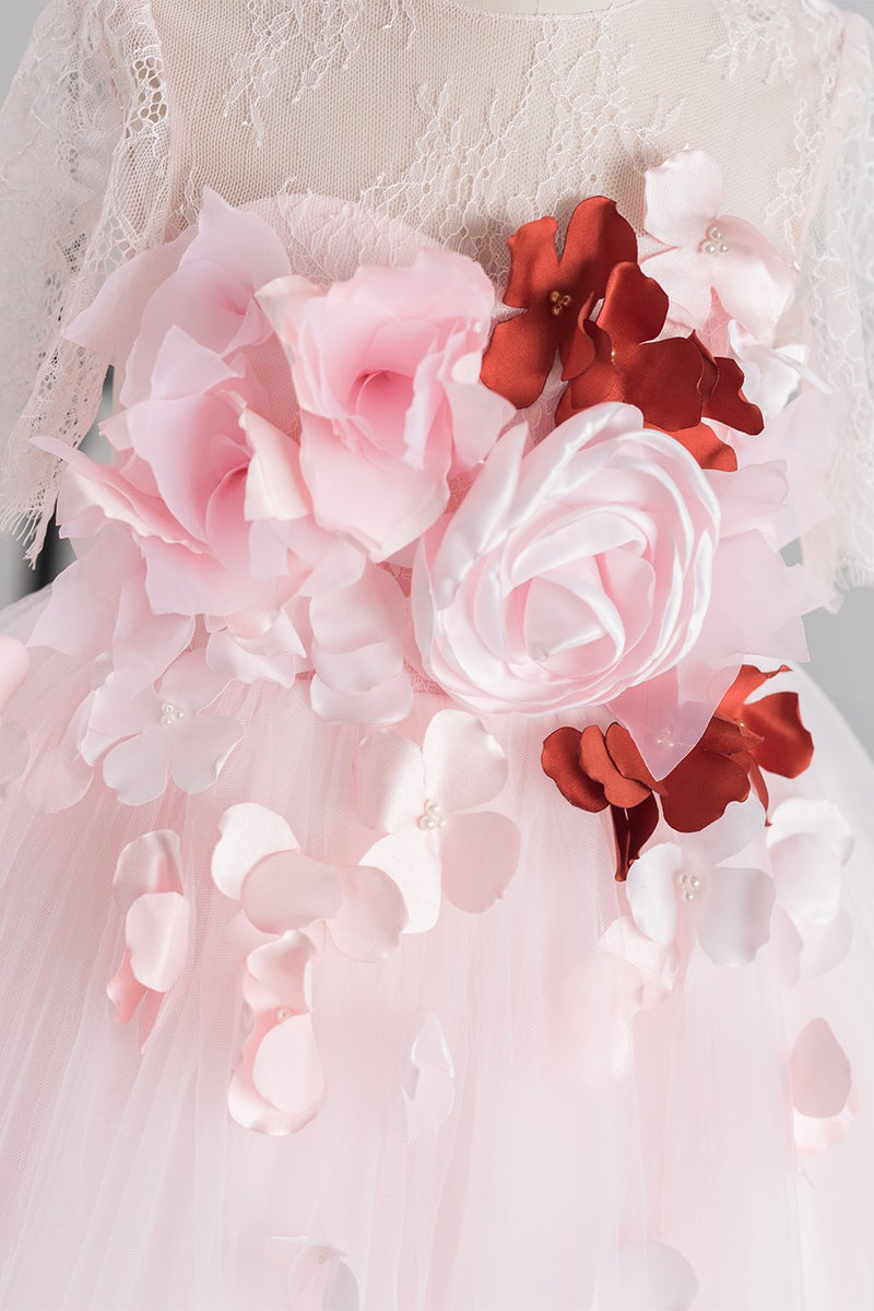Carregar imagem no visualizador da galeria, Vestido de menina de flor de tulle rosa