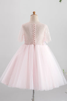 Vestido de menina de flor de tulle rosa