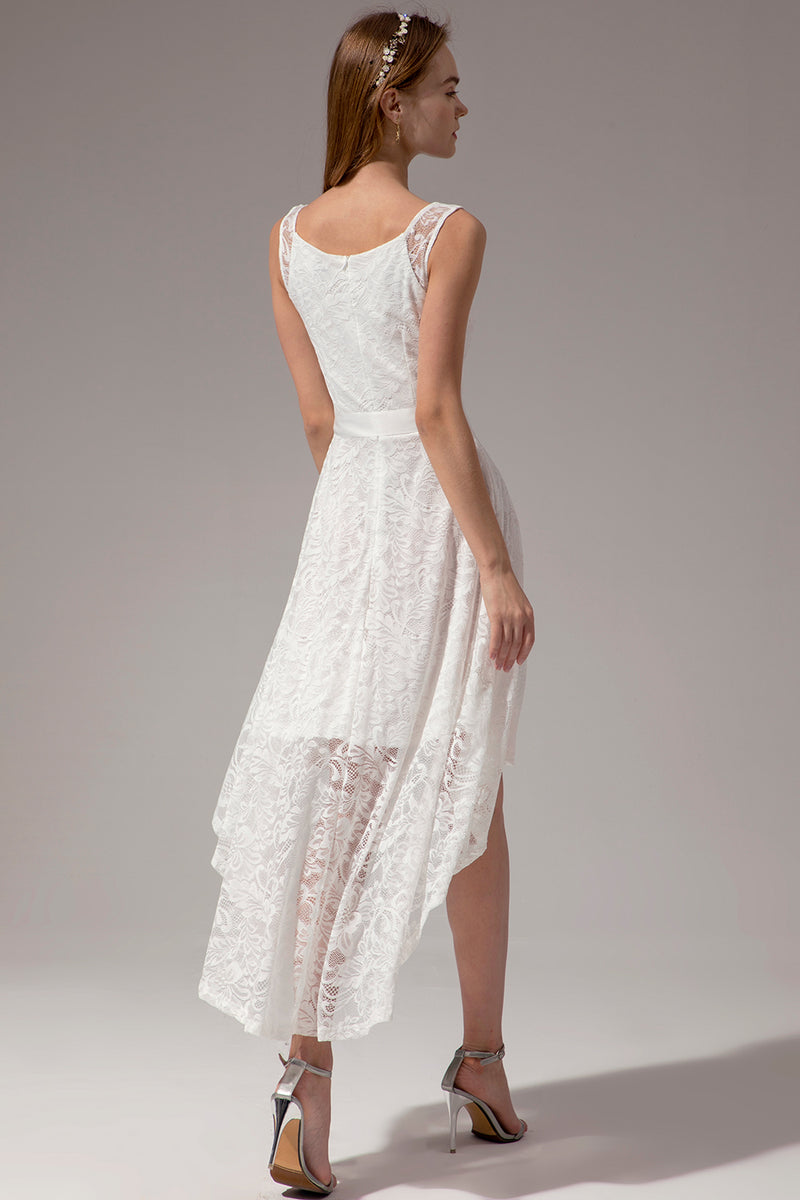 Carregar imagem no visualizador da galeria, Vestido branco de renda alta-baixa