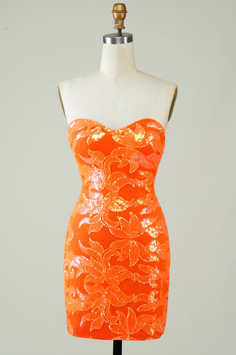 Strapless laranja apertado Homecoming vestido