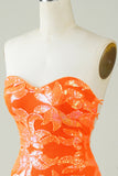Strapless laranja apertado Homecoming vestido