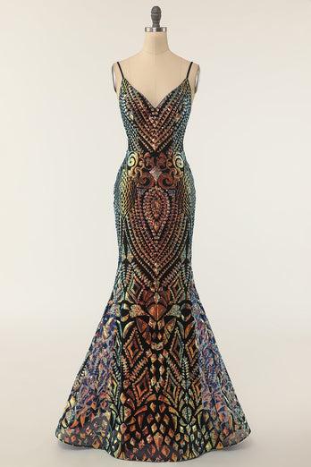 Vestido de baile de baile de mermiad preto de lantejoulas