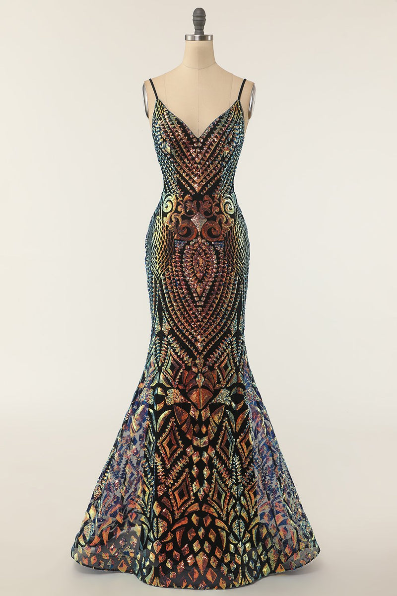 Carregar imagem no visualizador da galeria, Vestido de baile de baile de mermiad preto de lantejoulas
