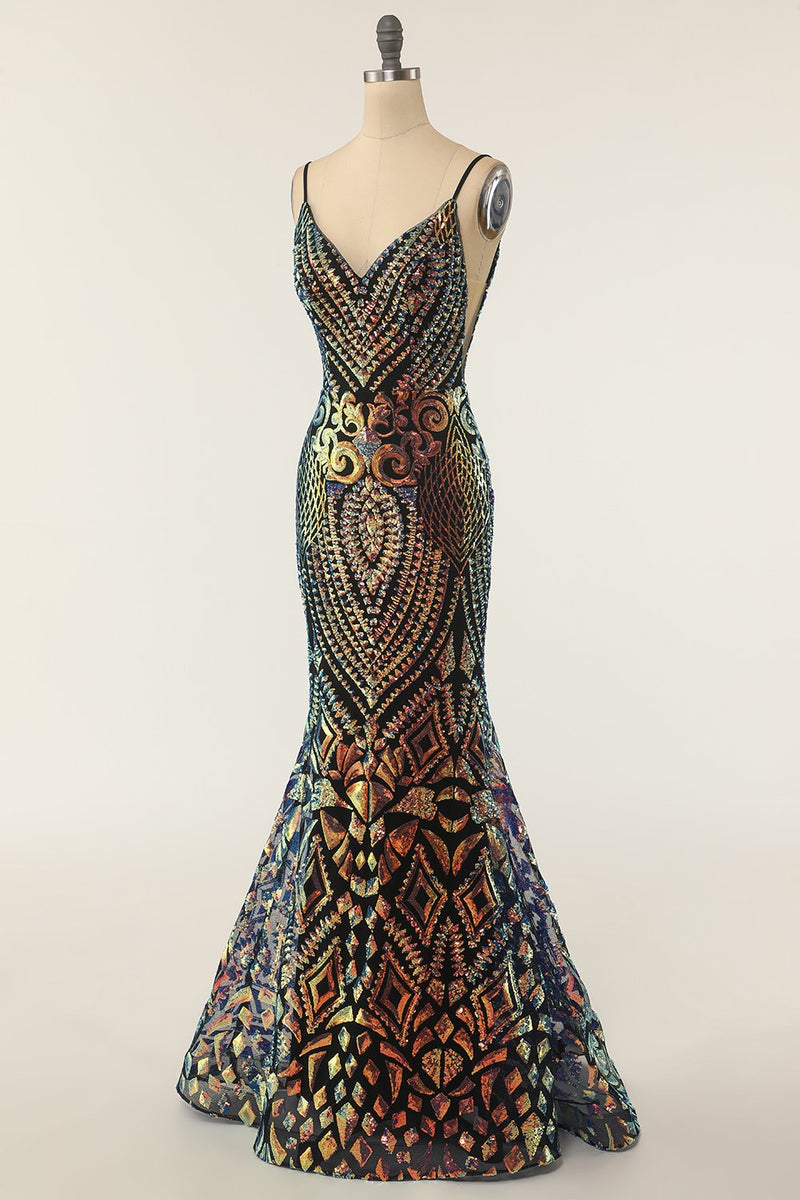 Carregar imagem no visualizador da galeria, Vestido de baile de baile de mermiad preto de lantejoulas