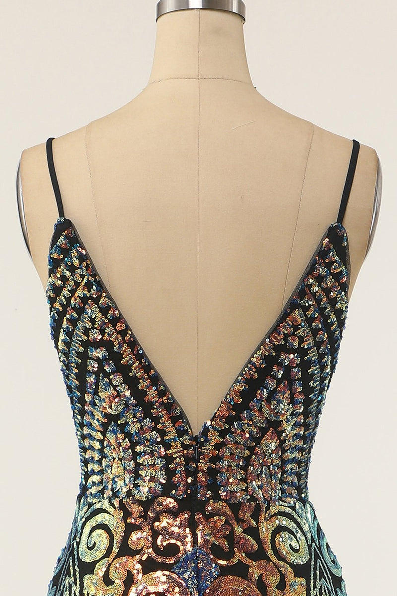 Carregar imagem no visualizador da galeria, Vestido de baile de baile de mermiad preto de lantejoulas