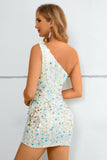 Vestido de Cocktail Um Ombro Branco