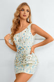 Vestido de Cocktail Um Ombro Branco